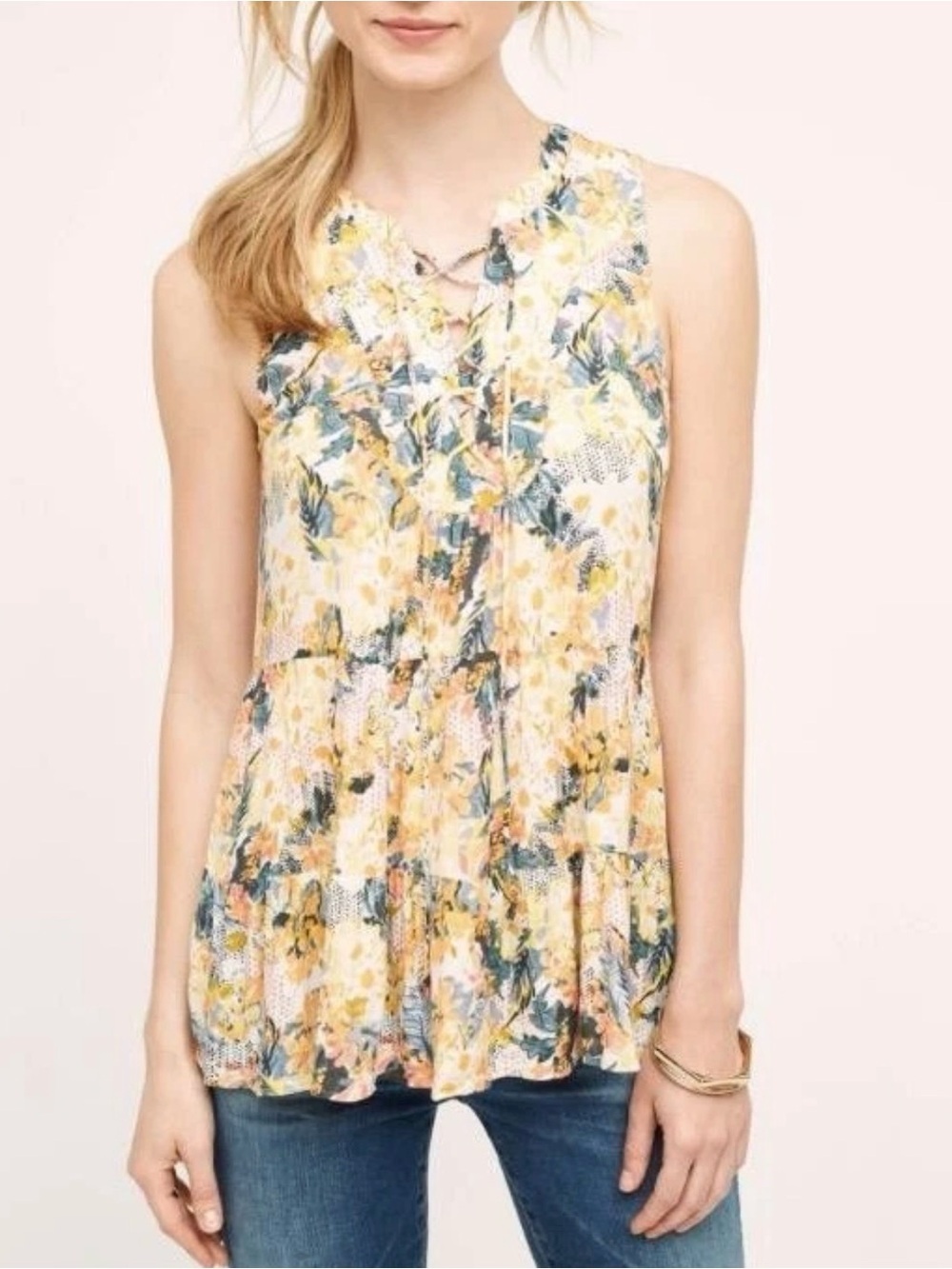 Anthropologie Floreat Anafa Tiered Tank Top Milticolor Floral Print 4